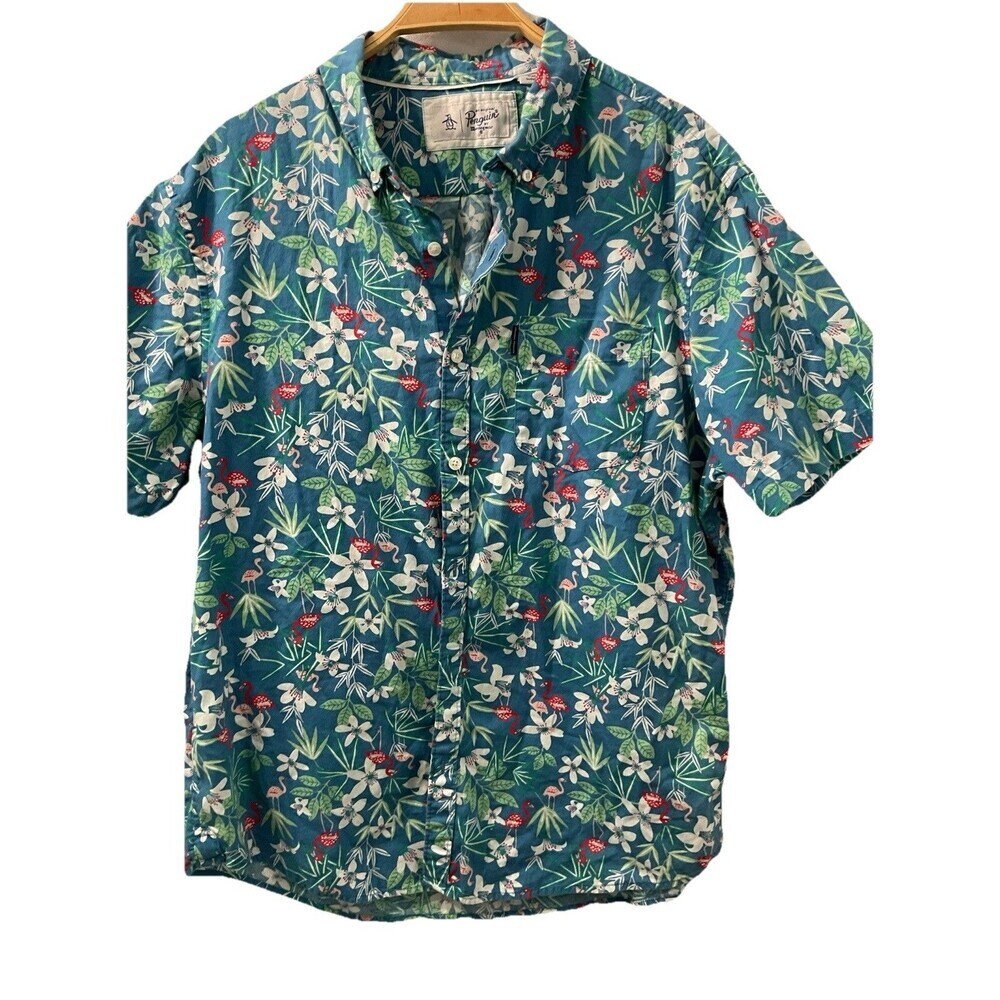 Original Penguin Short Sleeve Tropical Men's 100 % Cotton Shirt Size XL